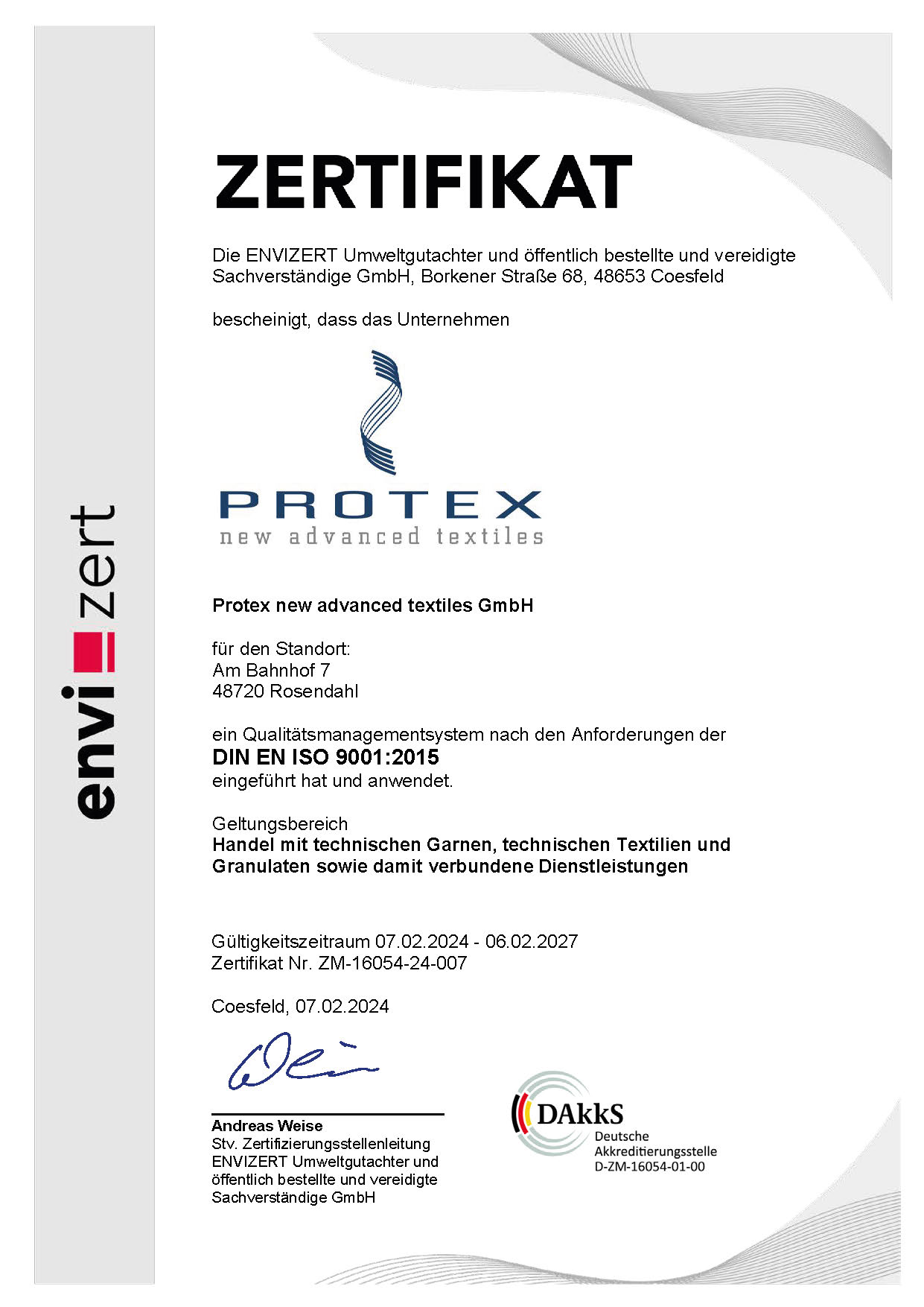 Protex DIN9001 Zertifikat